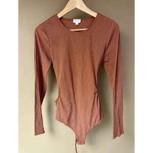 Le Lis Collection Ribbed Tie Back Long Sleeve Copper Bodysuit Women's L
